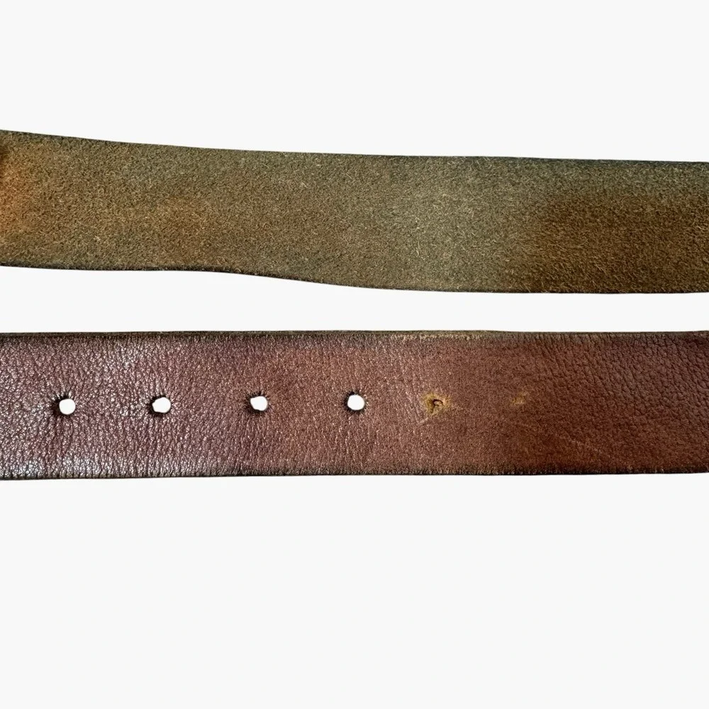 VTG Mossimo Supply Co Leather Belt Oval Brass Buckle Brown Cottagecore Western